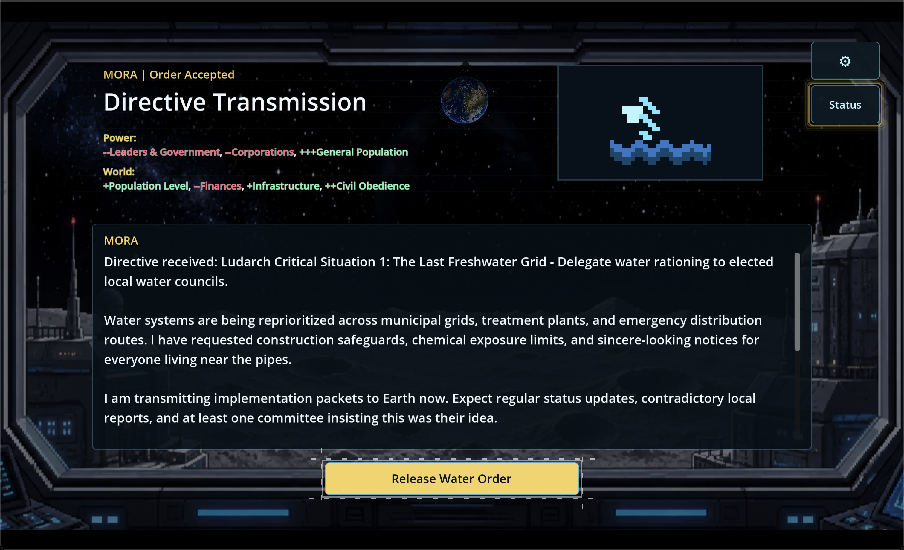 Directive Transmission screen from 2135: Humanity's Crisis