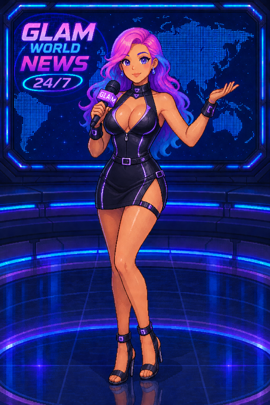 GLAM World News female newscaster scene art