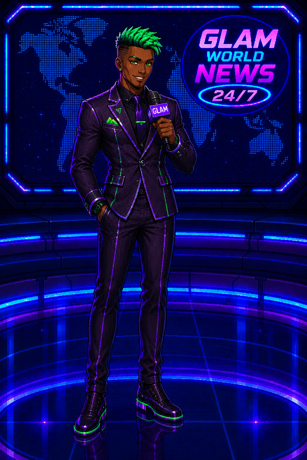 GLAM World News male newscaster scene art
