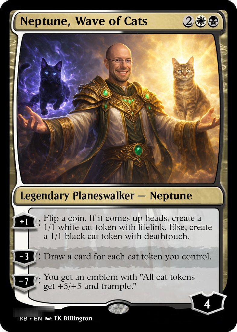 Custom proxy card example named Neptune, Wave of Cats